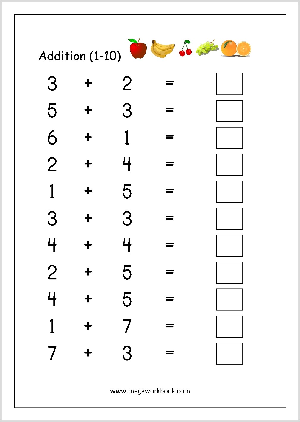 Math Addition Worksheet Grade 1