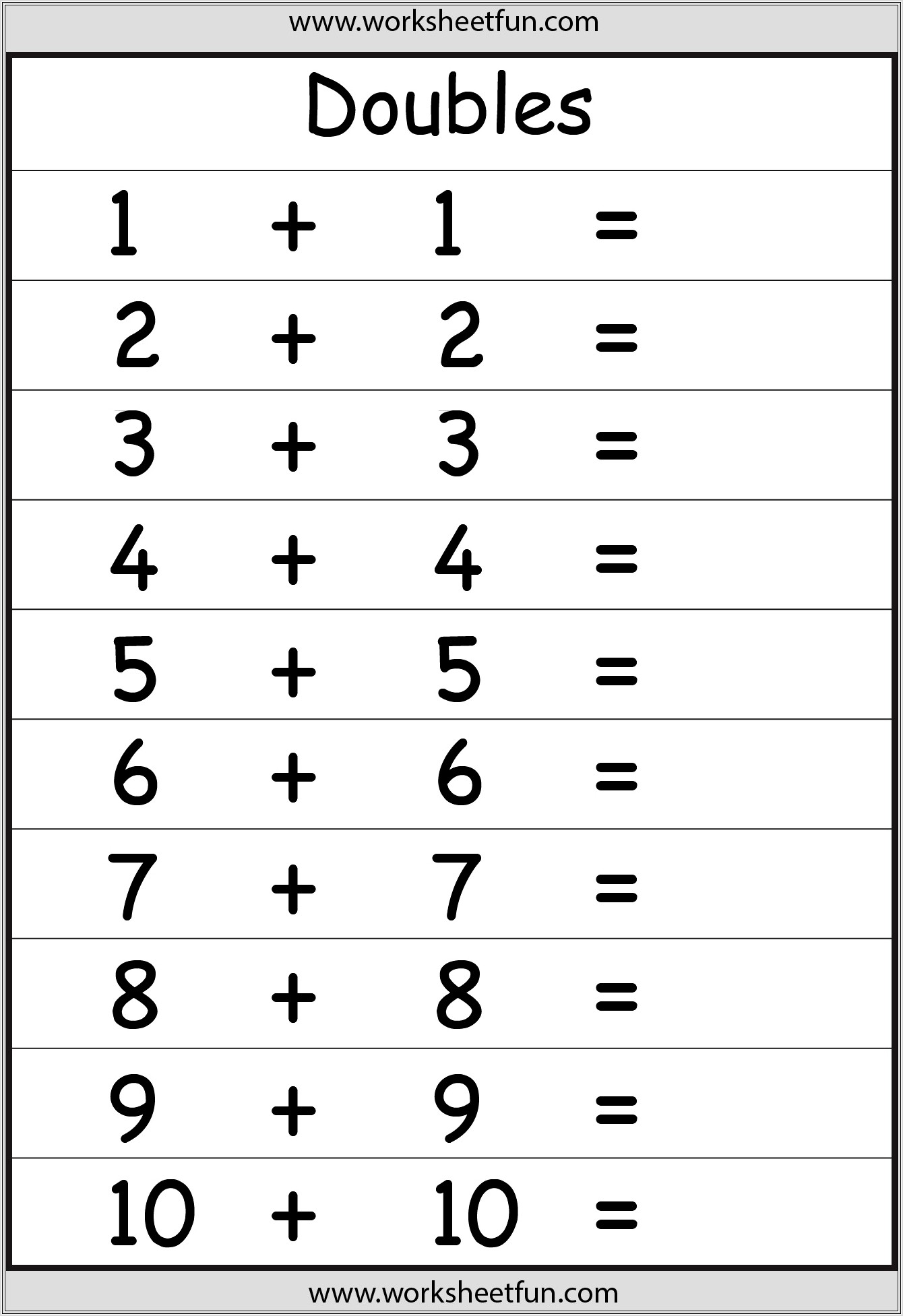 Math Addition Worksheets Doubles