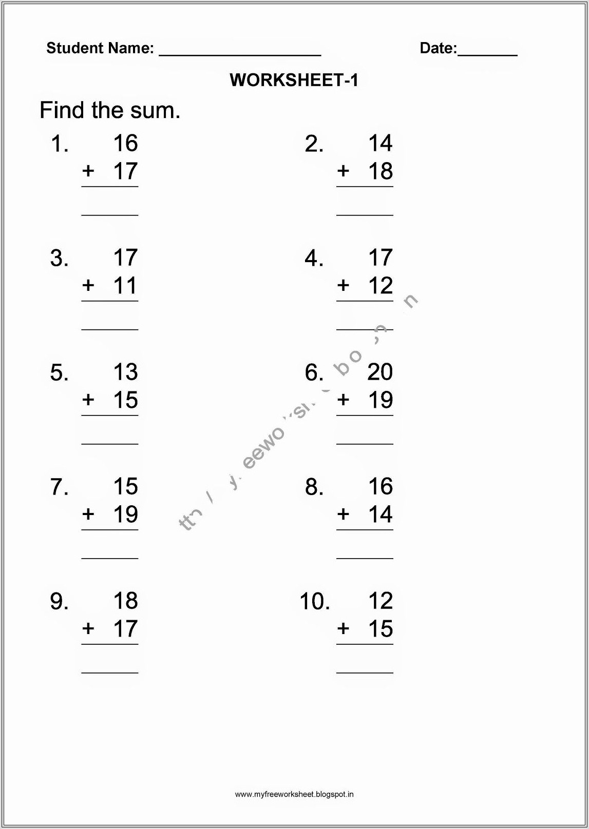 Math Addition Worksheets For First Grade