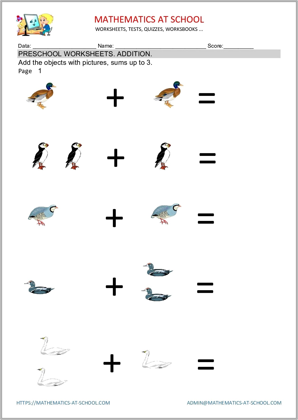 Math Addition Worksheets With Pictures