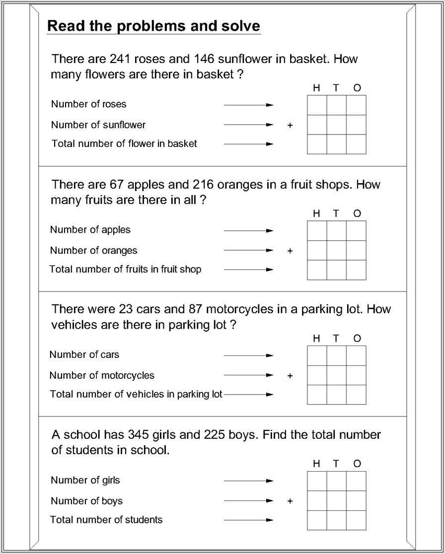 Math Addition Worksheets Word Problems