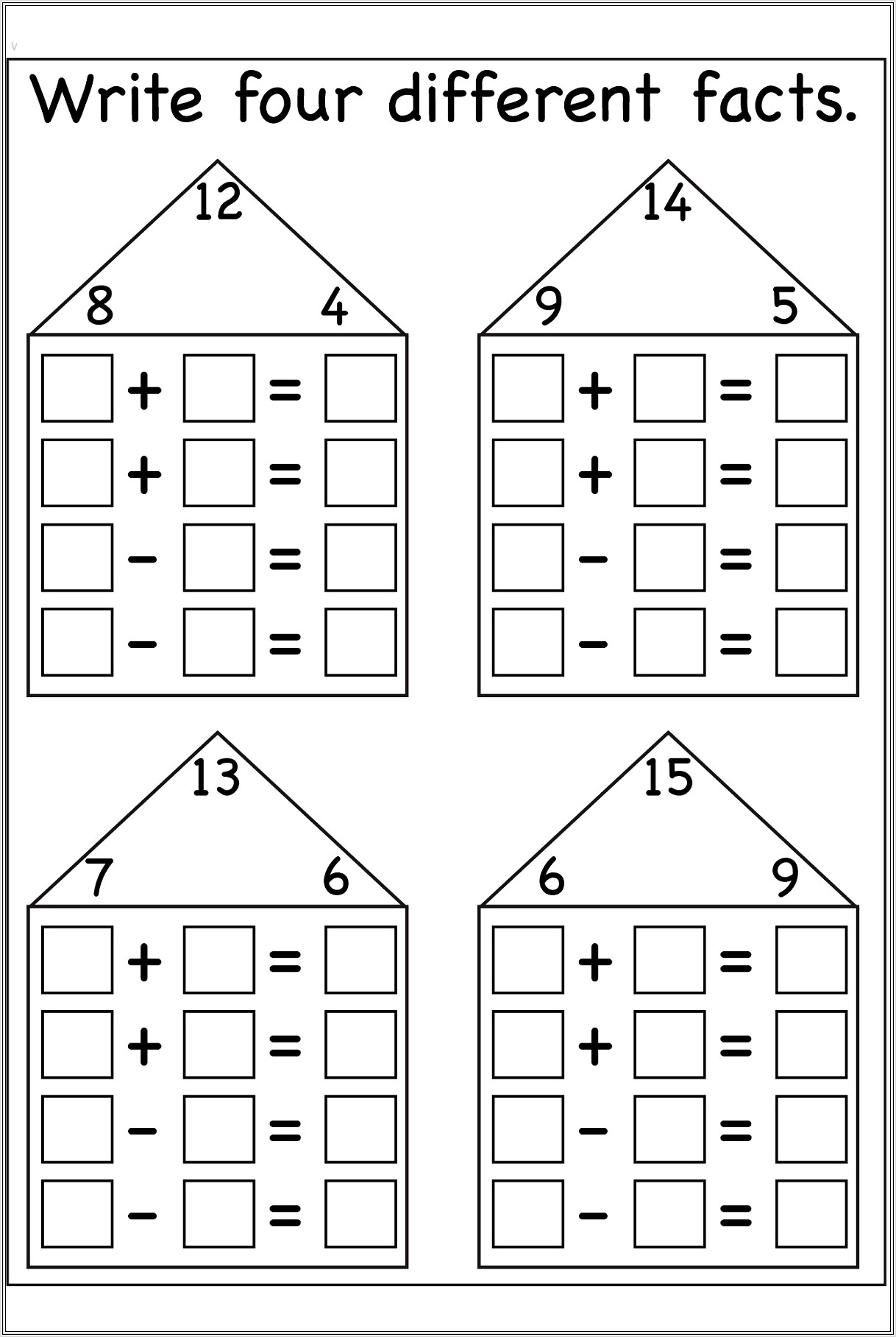 Math Facts Family Worksheets