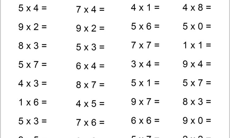 Math Facts Practice Worksheets 4th Grade