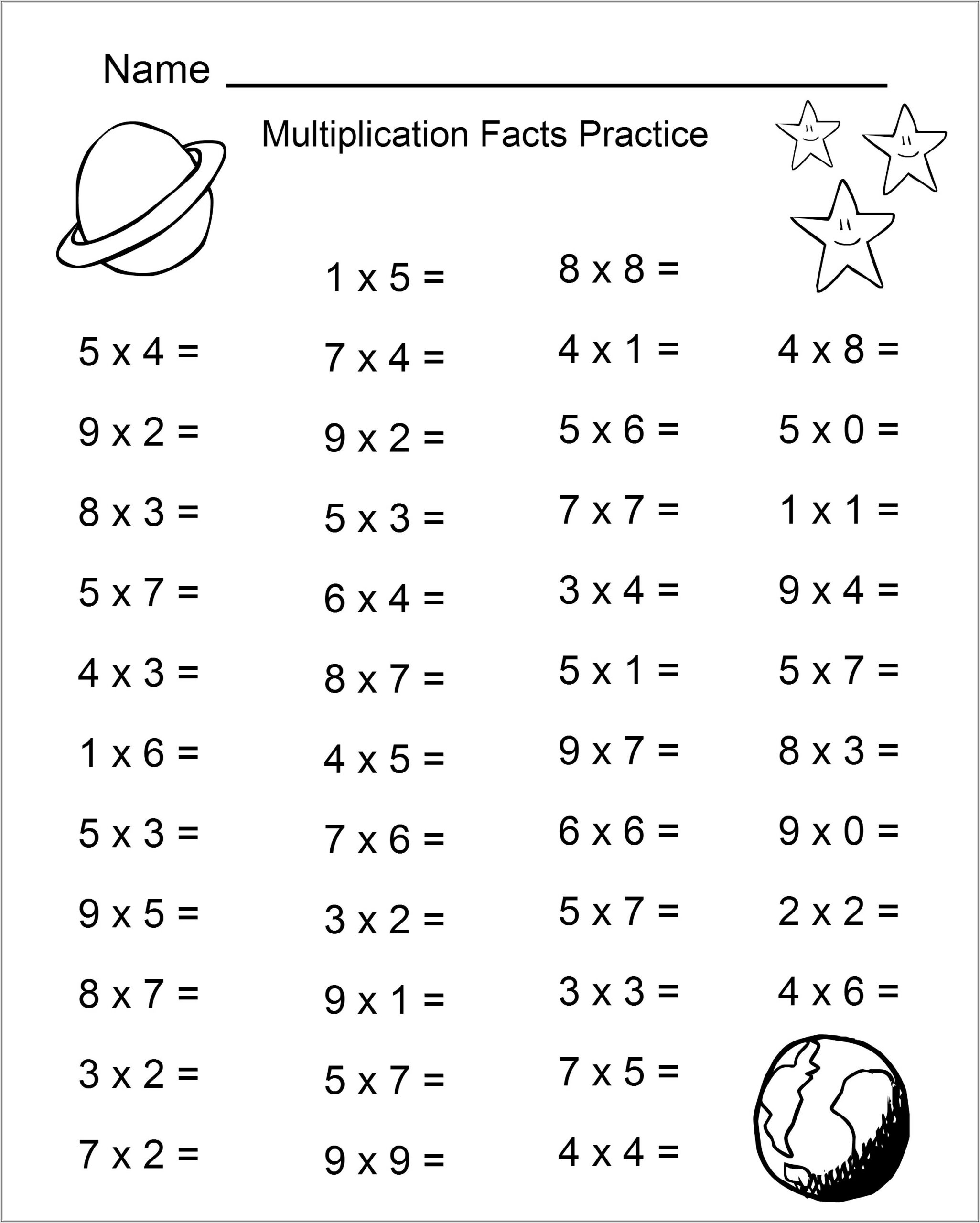 Math Facts Practice Worksheets 4th Grade