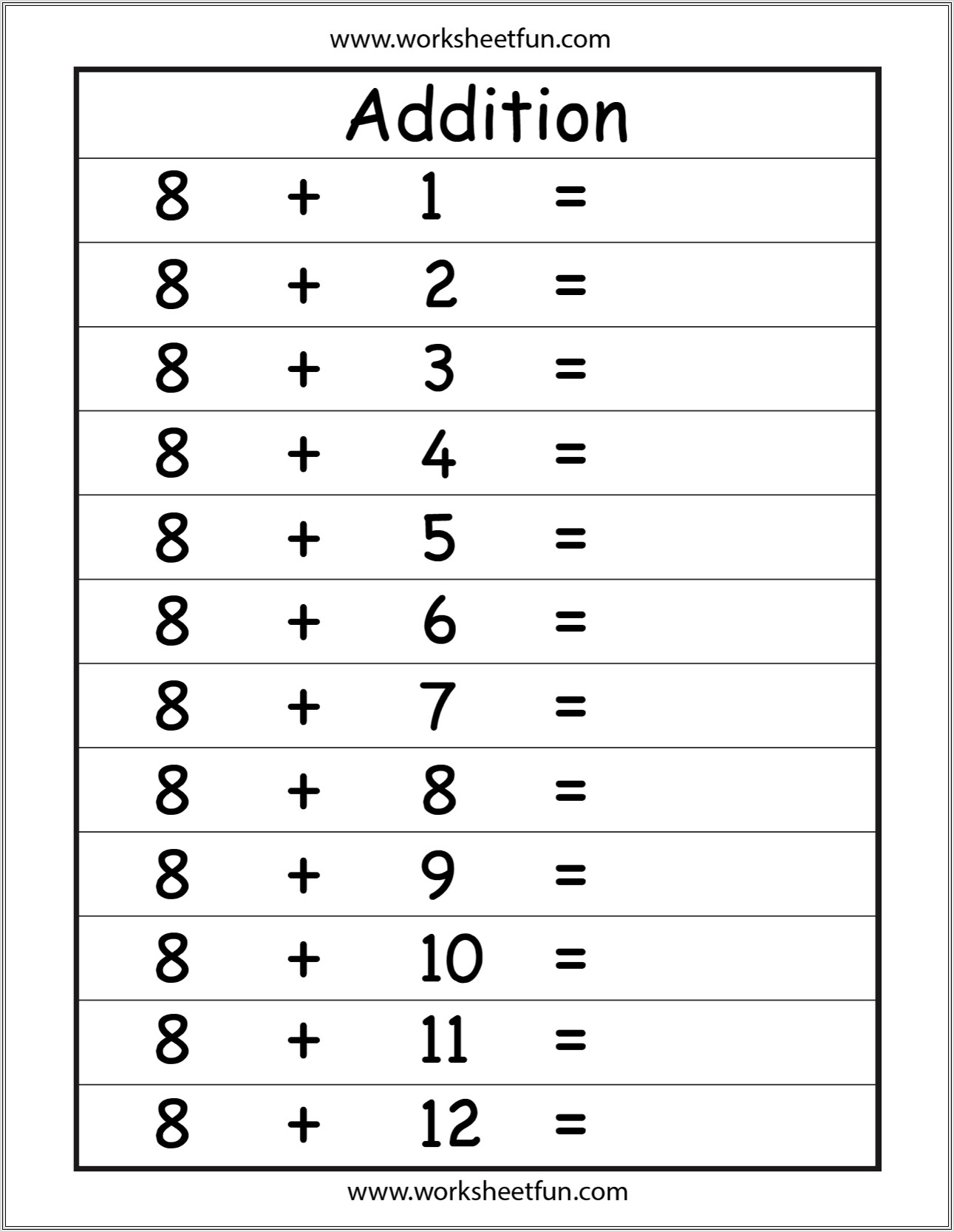 Math Facts Worksheet Kindergarten