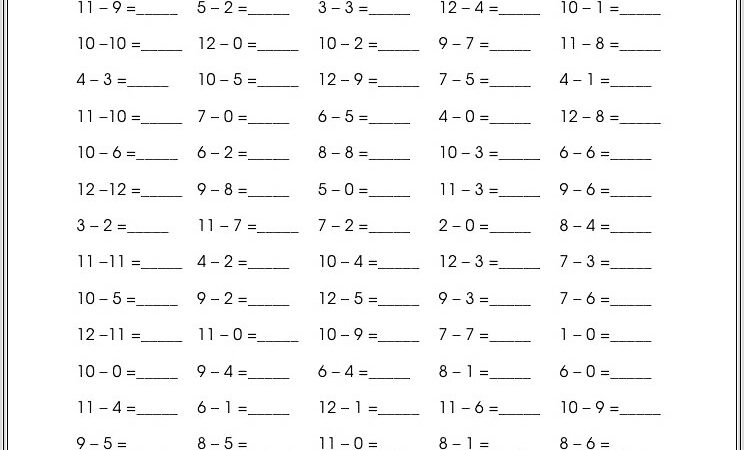 Math Facts Worksheets Subtraction