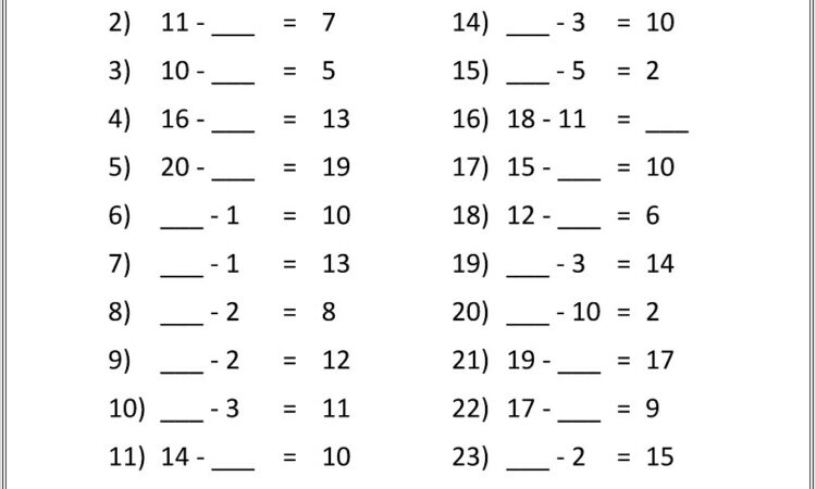 Math Facts Worksheets To 20