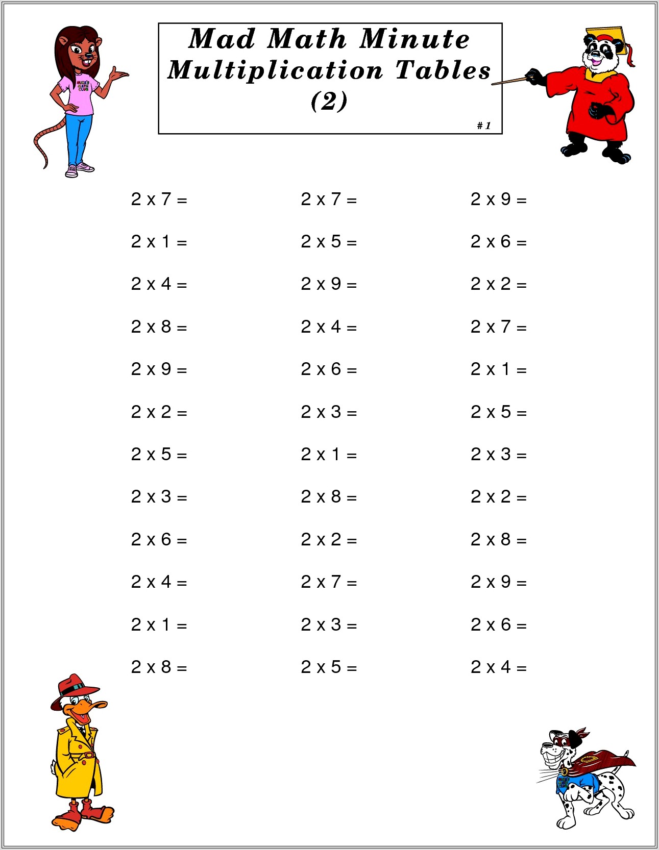 Math Multiplication Minute Worksheets