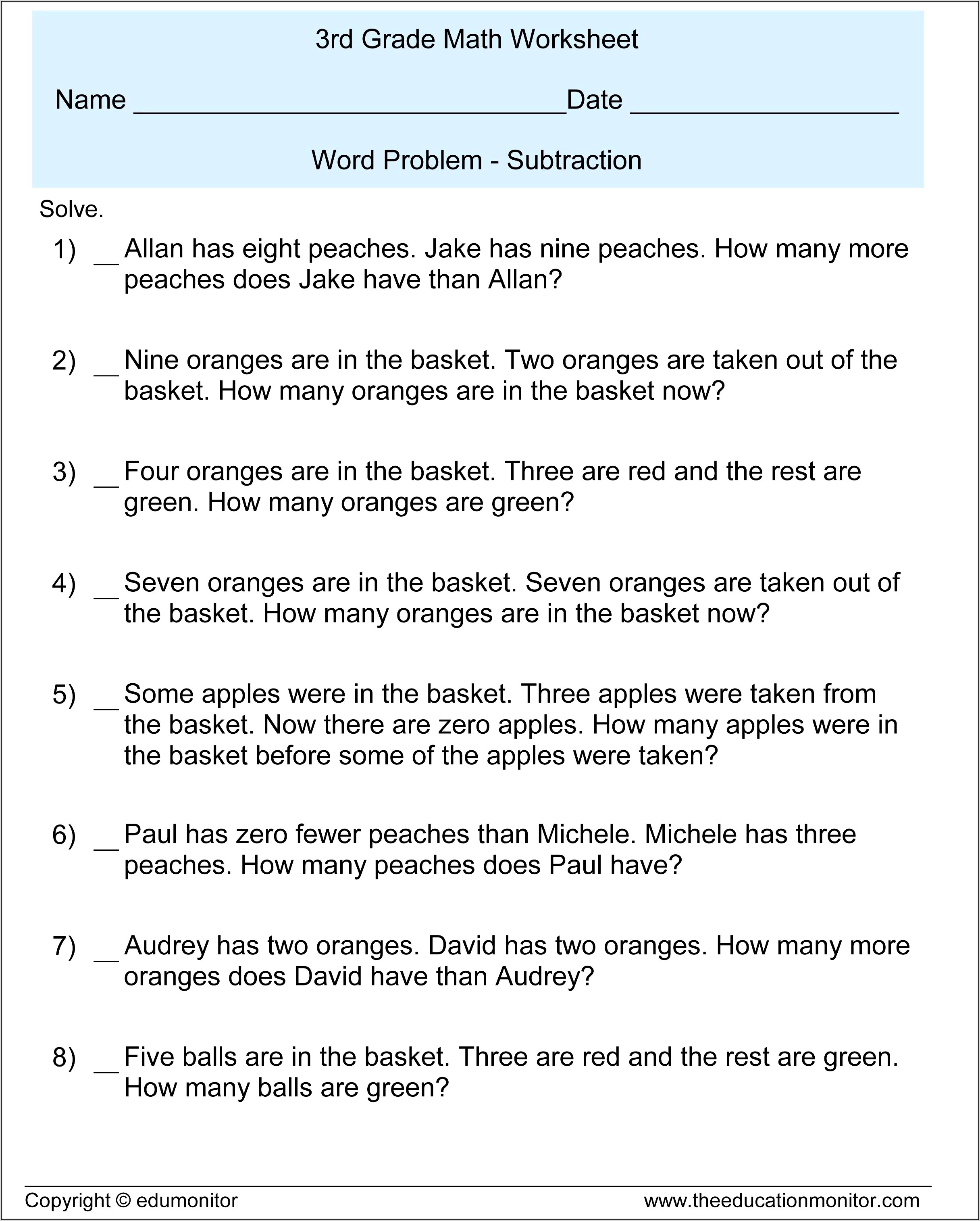 Math Operations Word Problems Worksheets