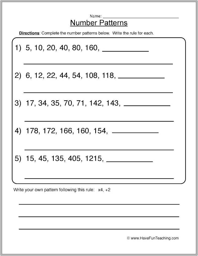 Math Pattern Worksheets For 2nd Grade