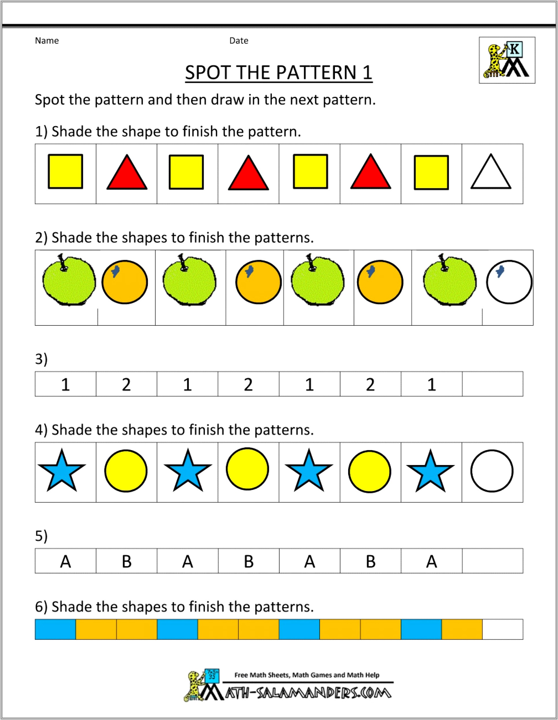 Math Pattern Worksheets For 5th Grade