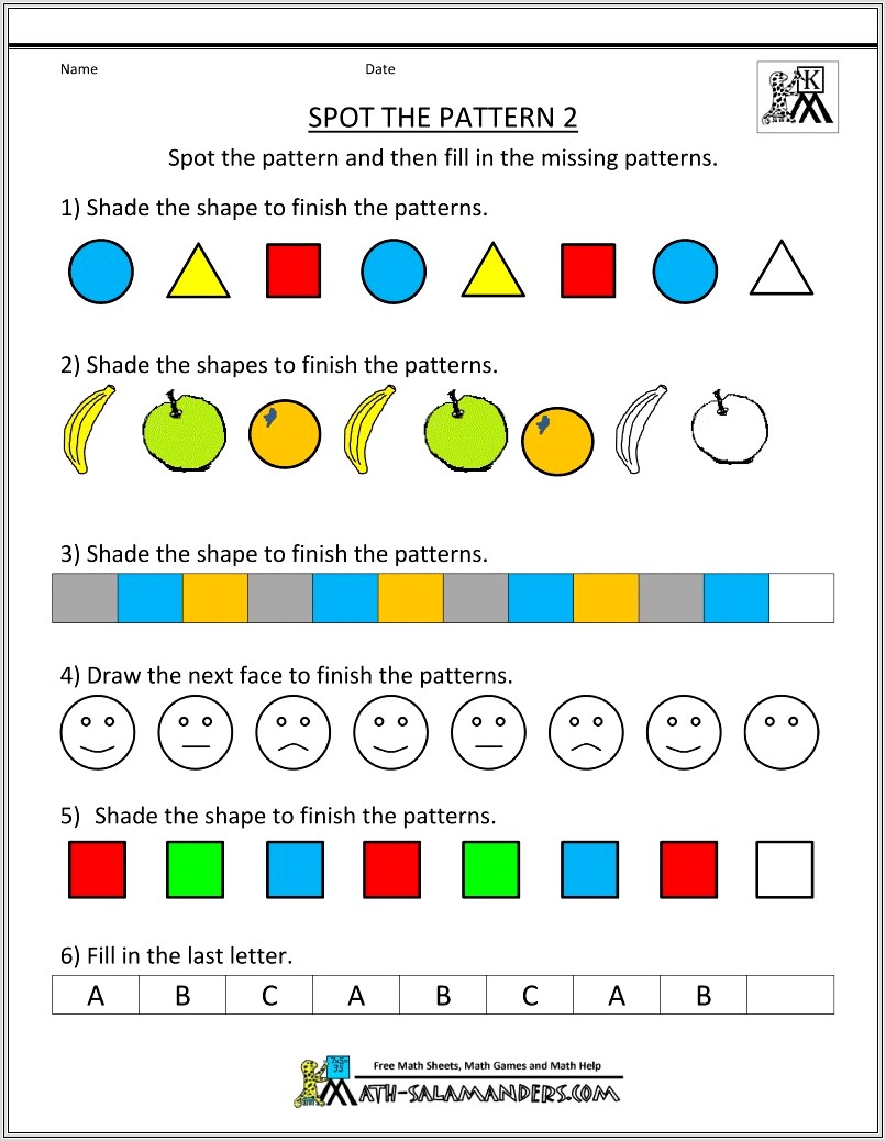 Math Pattern Worksheets Kindergarten