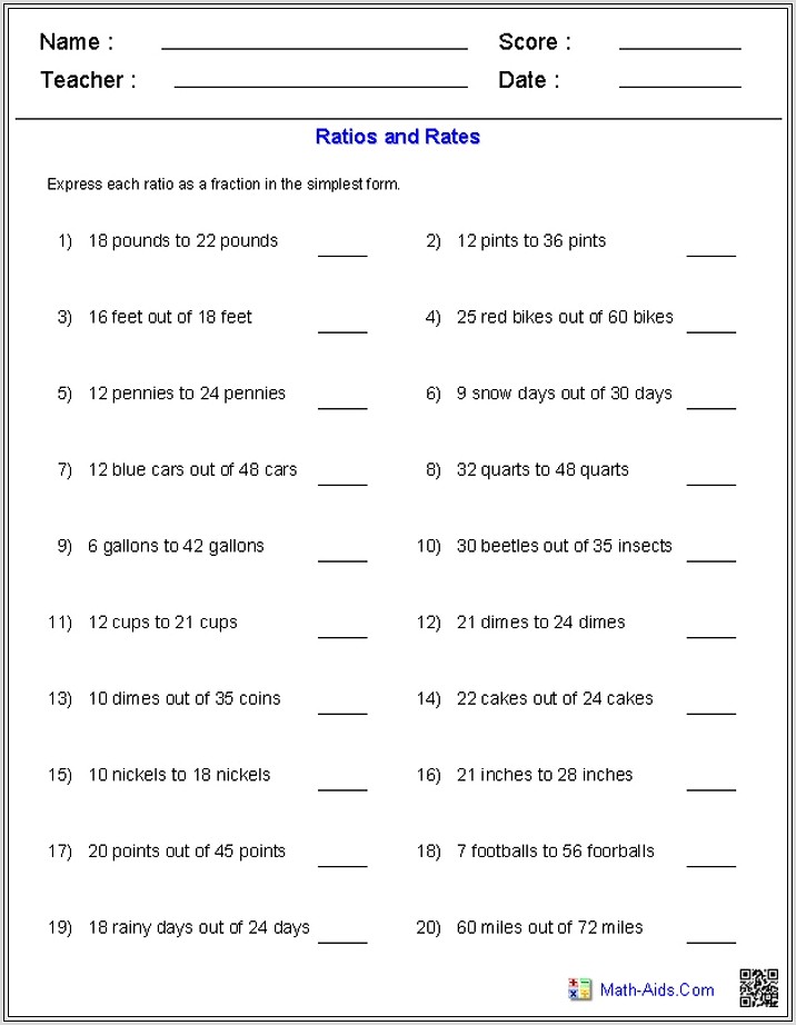 Math Proportions Worksheets 6th Grade