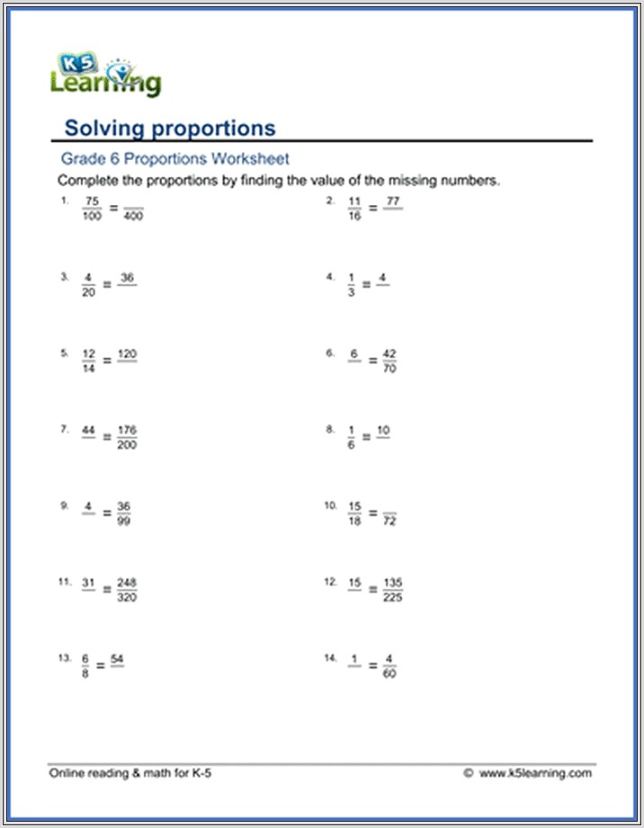 Math Proportions Worksheets 7th Grade