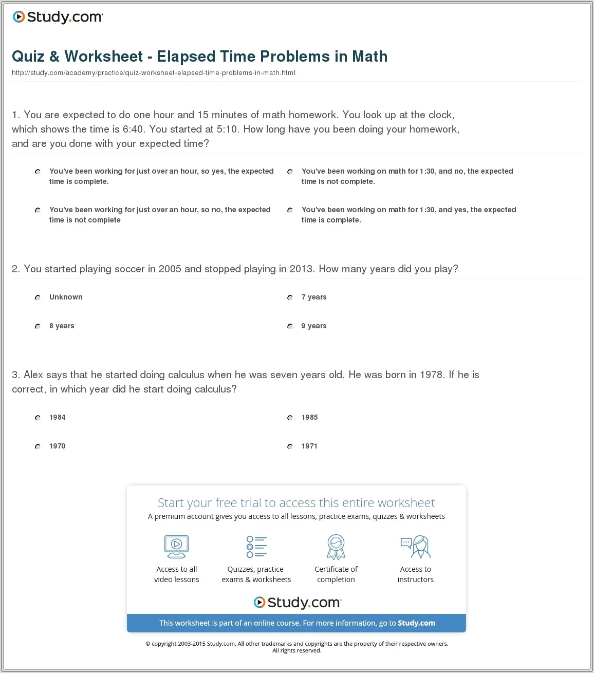 Math Time Problems Worksheet