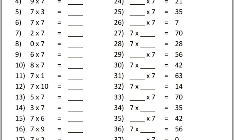 Math Times Table Worksheets