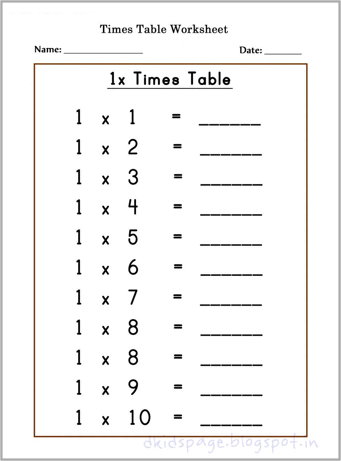 Math Times Table Worksheets Printable