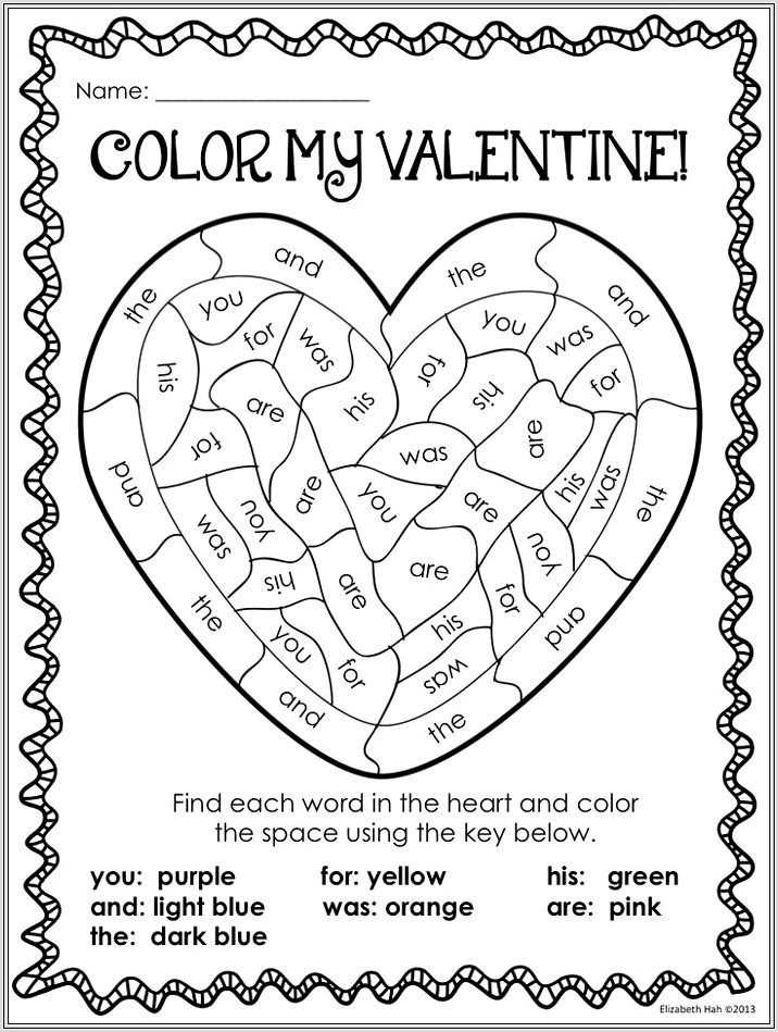 Math Valentine Worksheet Coloring Page