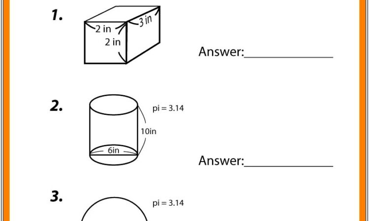 Math Volume Word Problems Worksheets