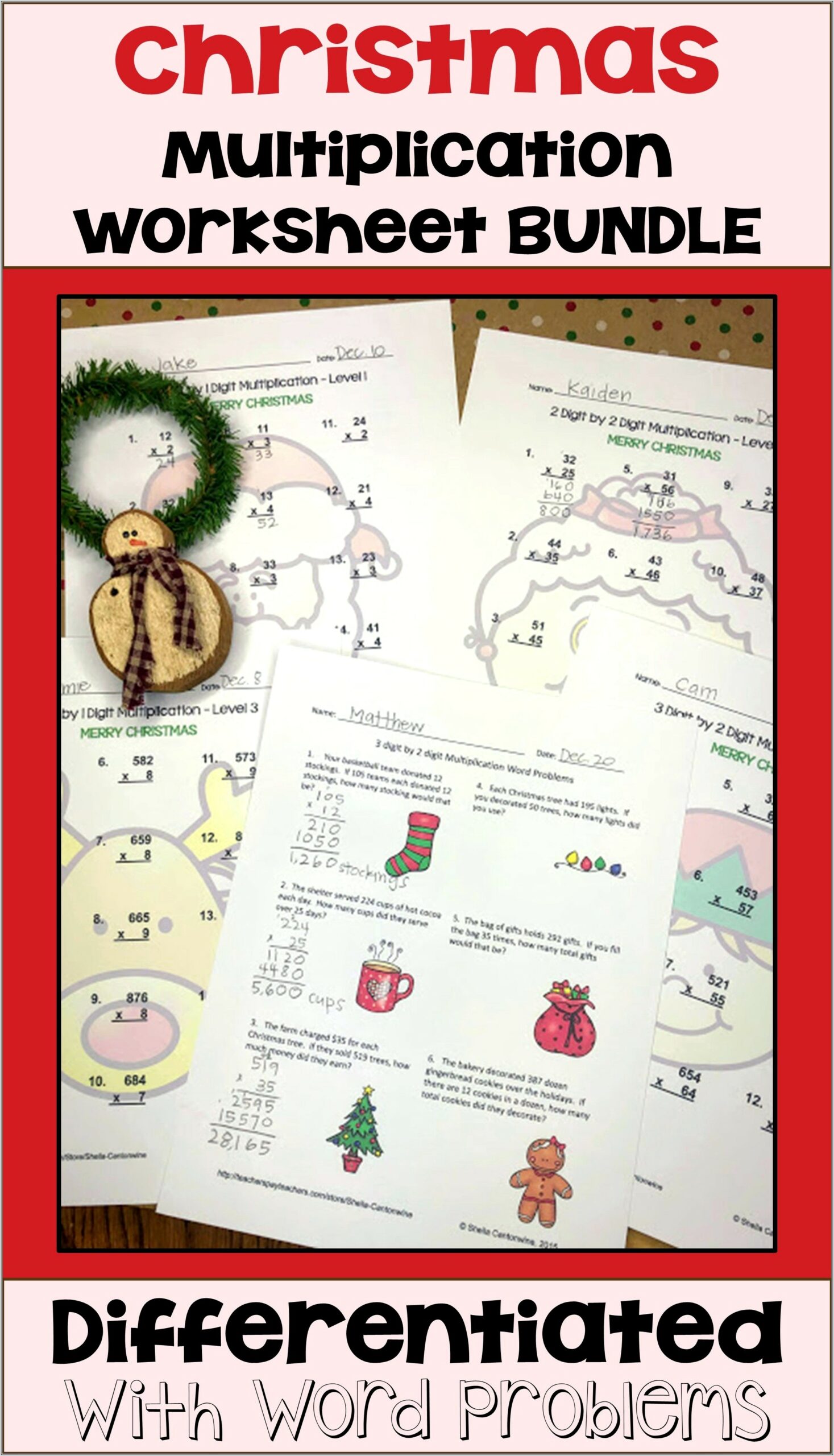 Math Word Problems Christmas Worksheets