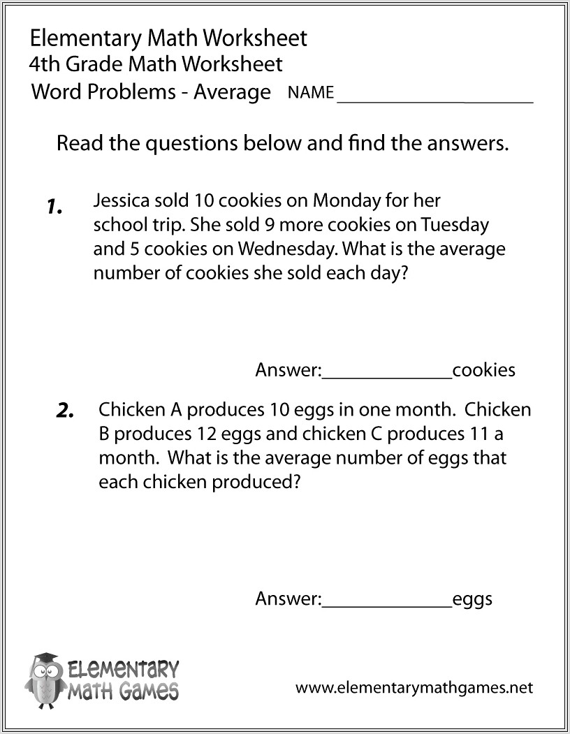 Math Word Problems Worksheet