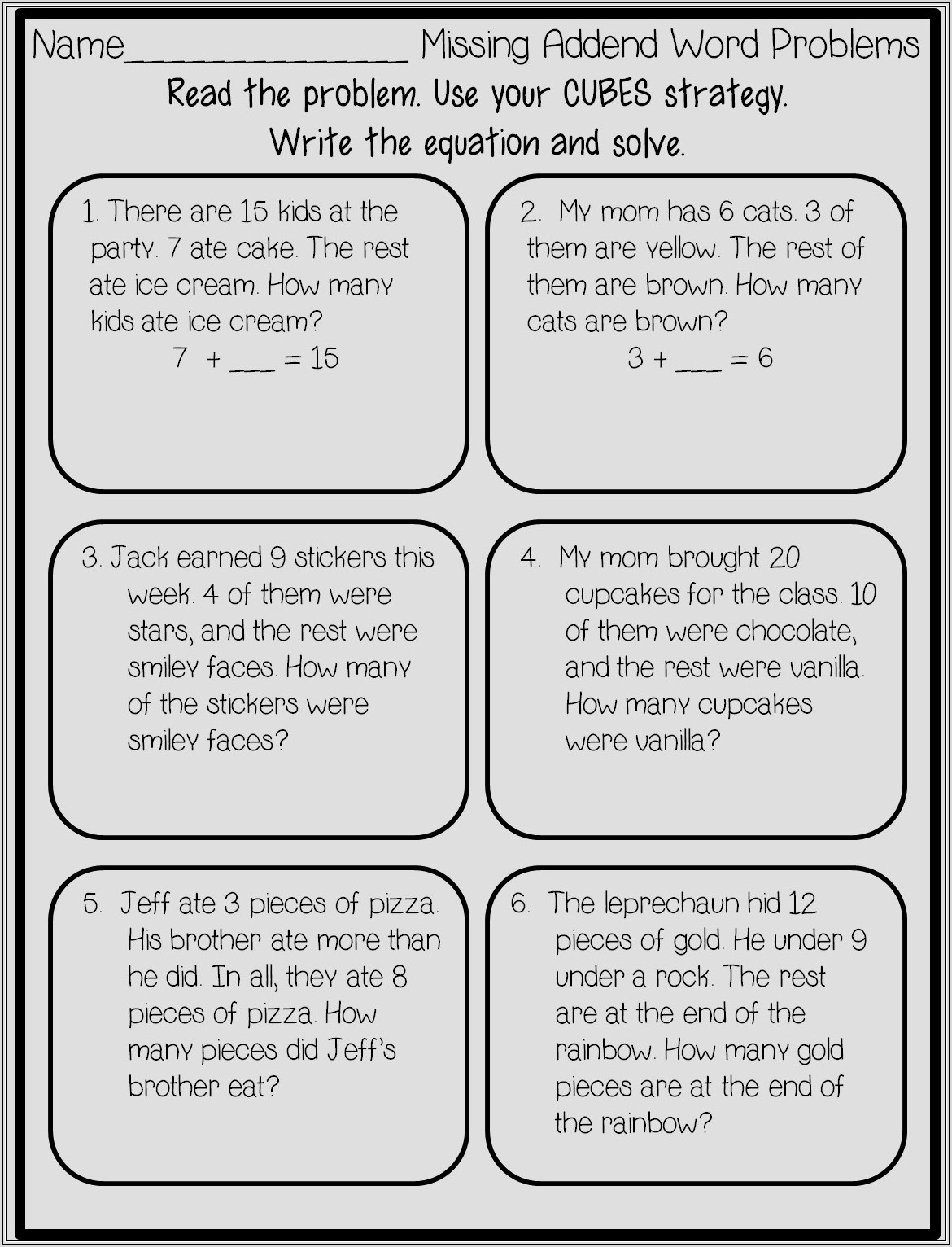 Math Word Problems Worksheets 1st Grade