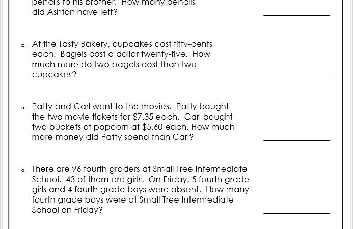 Math Word Problems Worksheets 3rd Grade