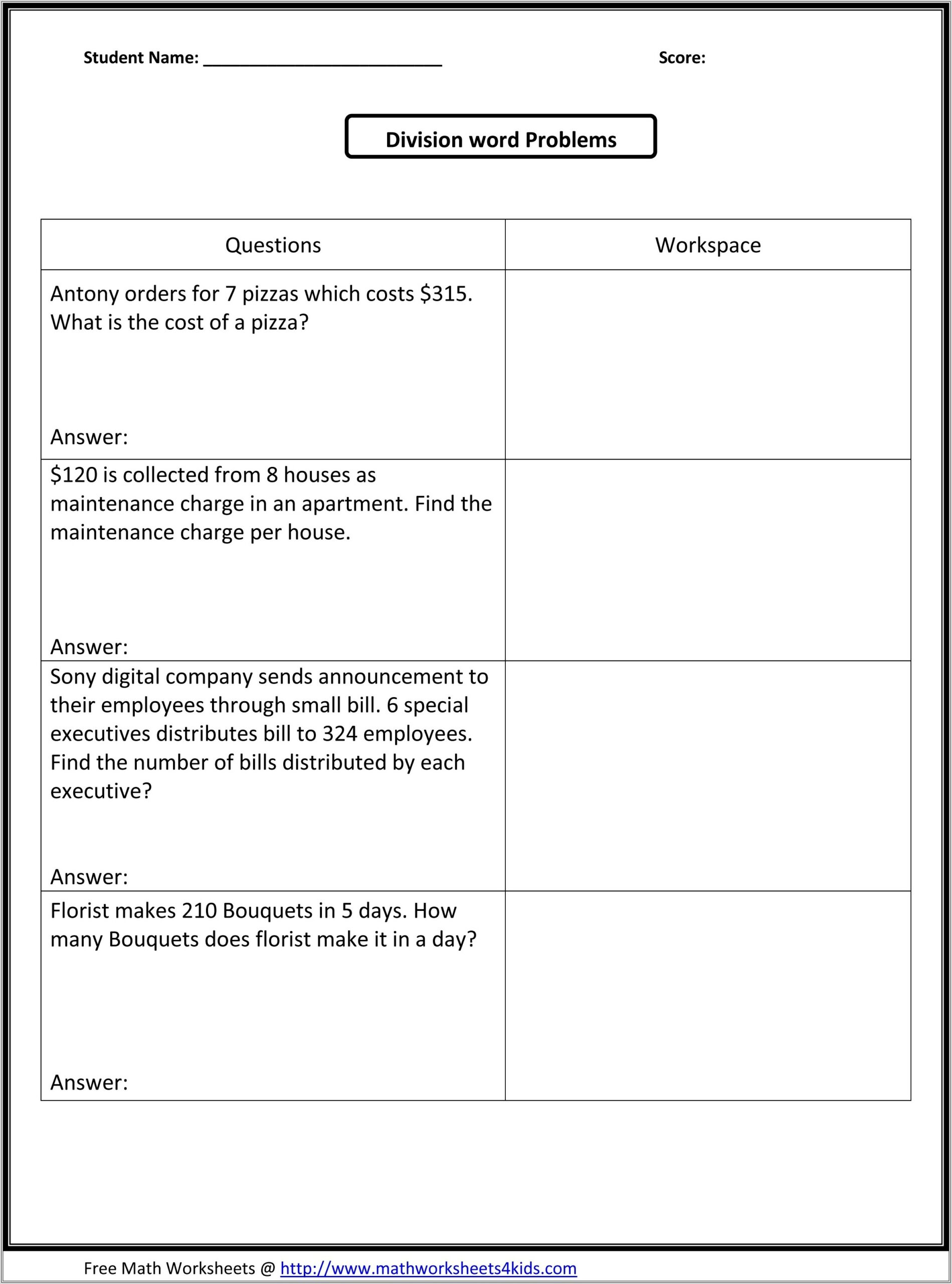 Math Word Problems Worksheets 5th Grade