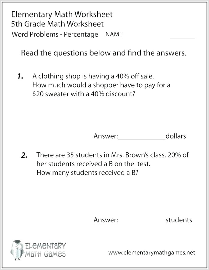 Math Word Problems Worksheets And Answers