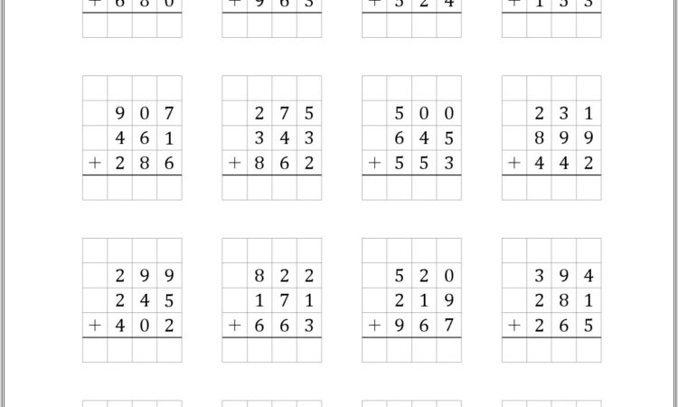 Math Worksheet Adding 3 Digit Numbers