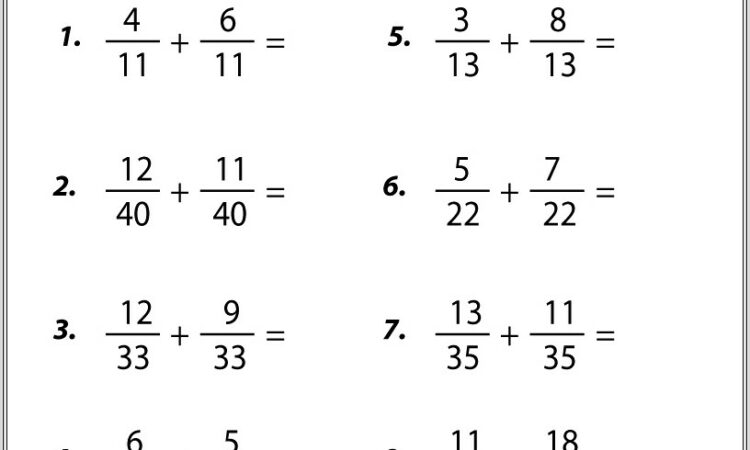 Math Worksheet Adding Fractions