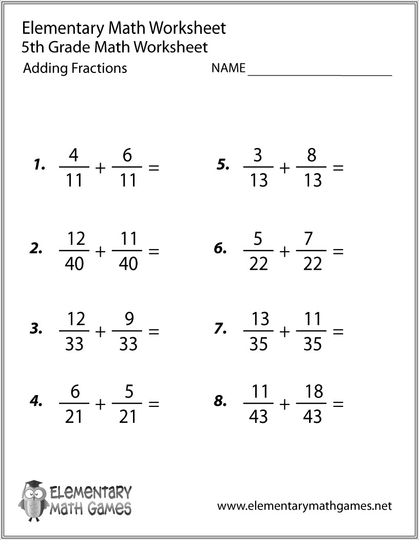 Math Worksheet Adding Fractions