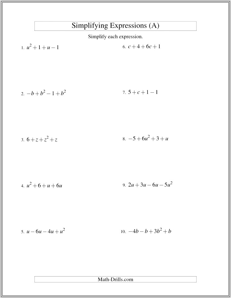 Math Worksheet Answers Algebra 1