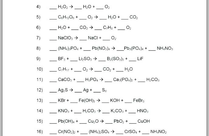 Math Worksheet Balancing Equations