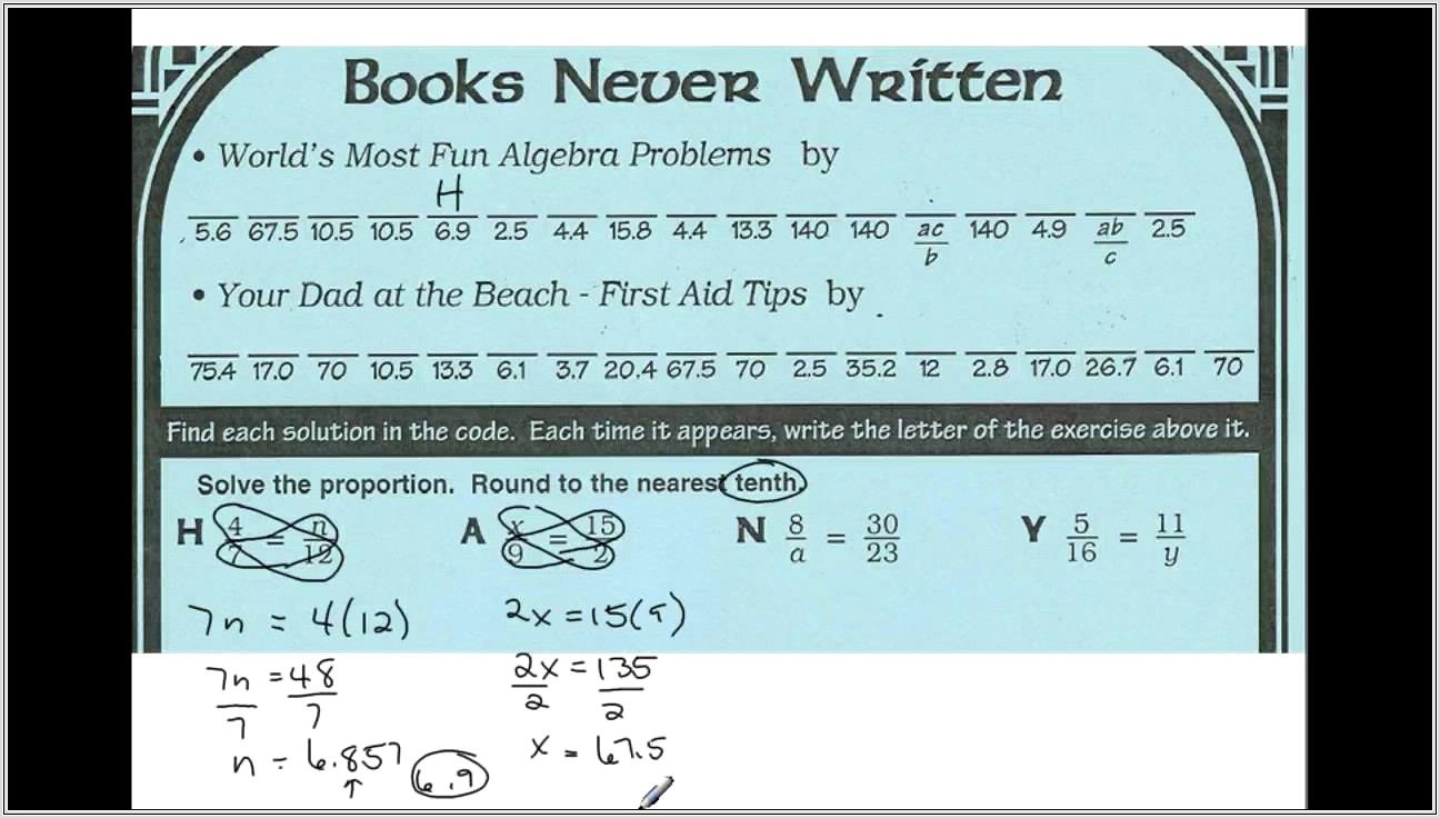 Math Worksheet Books Never Written Answers