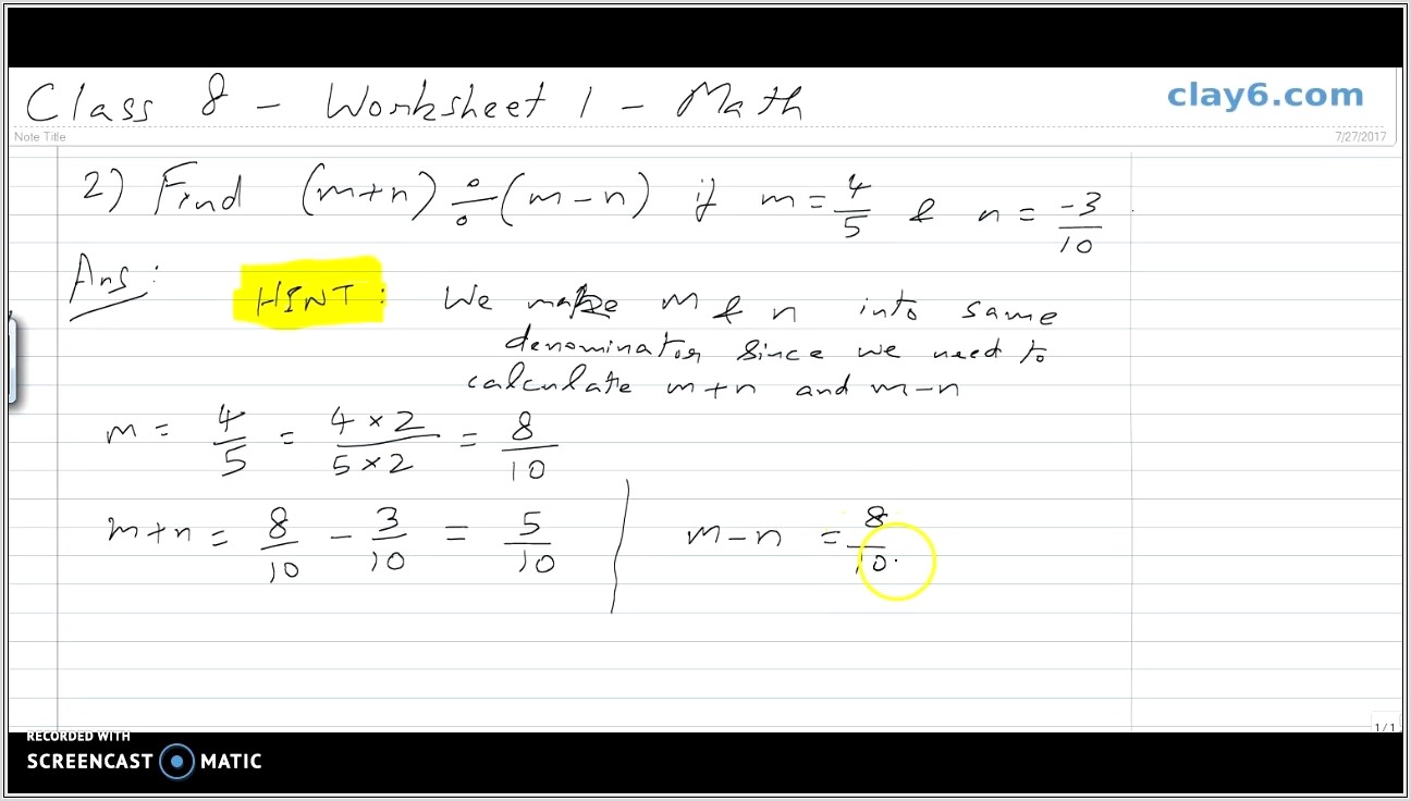 Math Worksheet Class 8