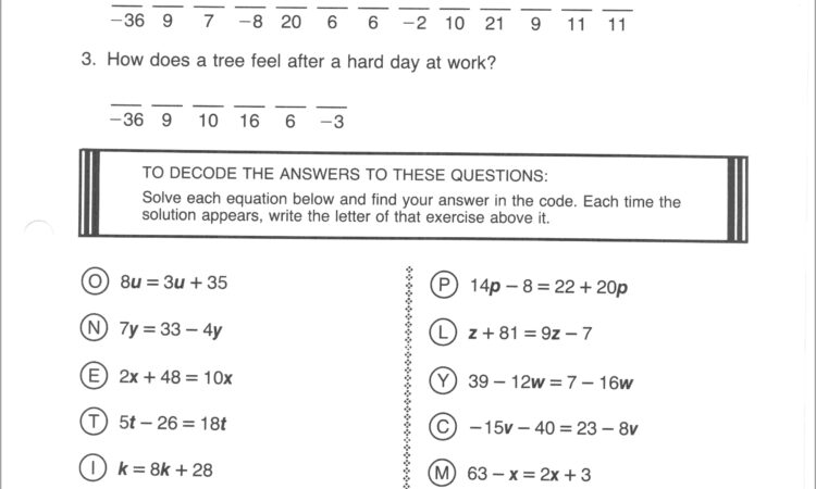 Math Worksheet Cryptic Quiz