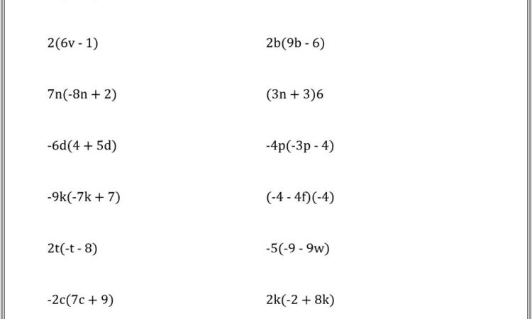 Math Worksheet Distributive Property