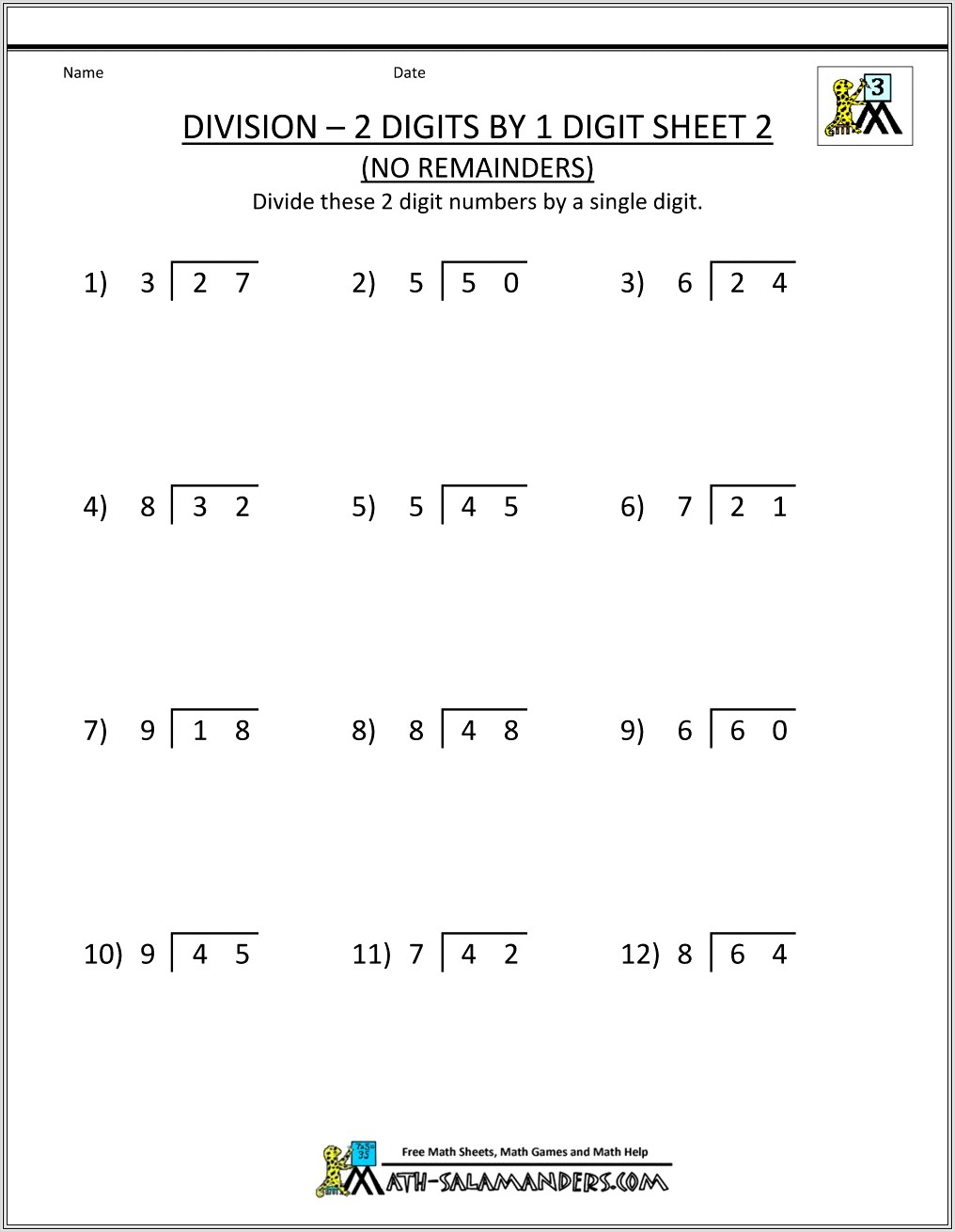 Math Worksheet Division With Remainders