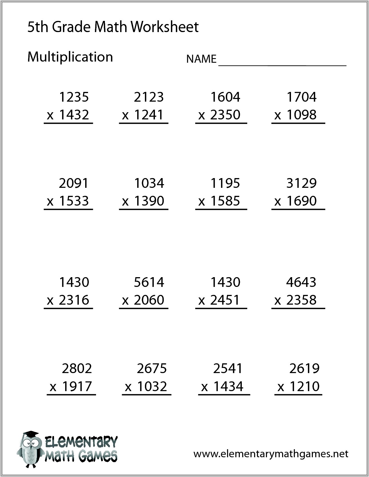 Math Worksheet For 5th Grade