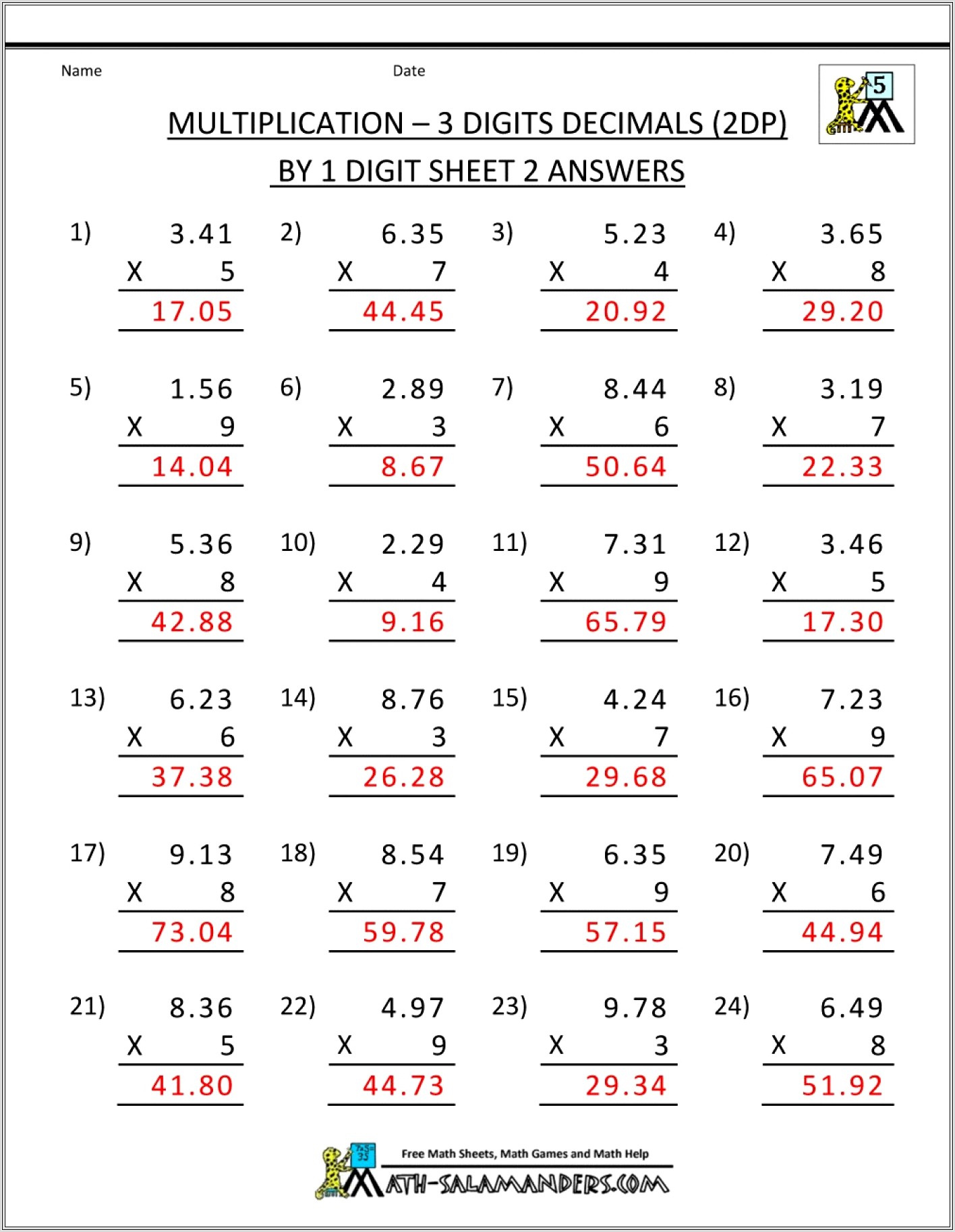 Math Worksheet For Grade 5 Pdf