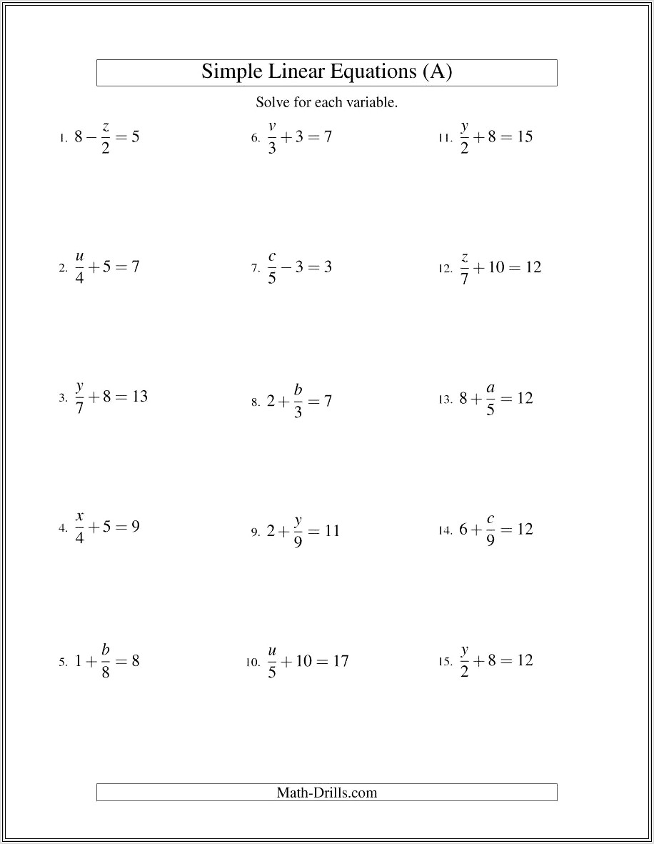 Math Worksheet Generator Linear Equations
