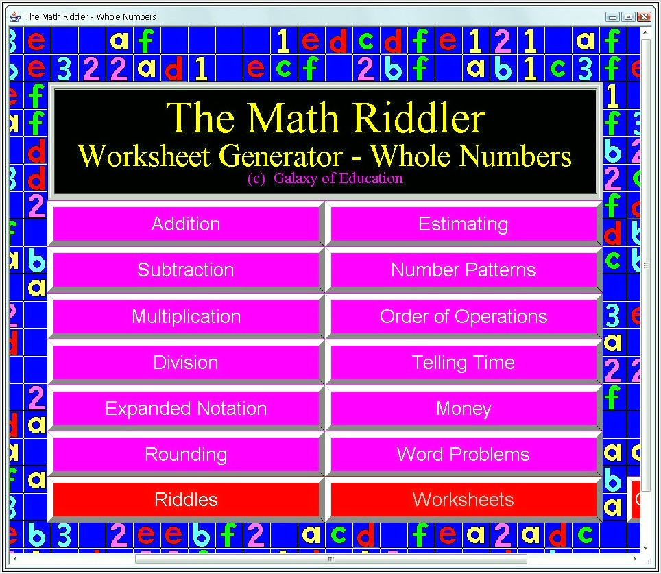 Math Worksheet Generator Numbers