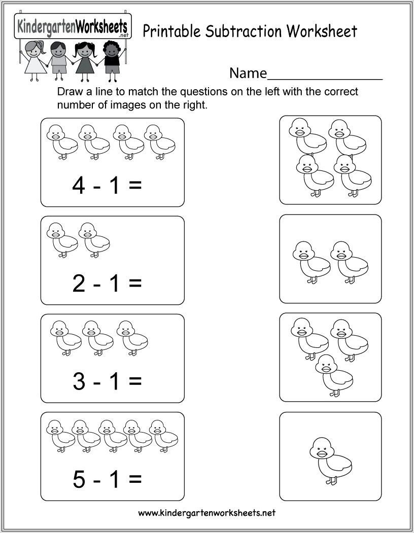Math Worksheet Kindergarten Subtraction