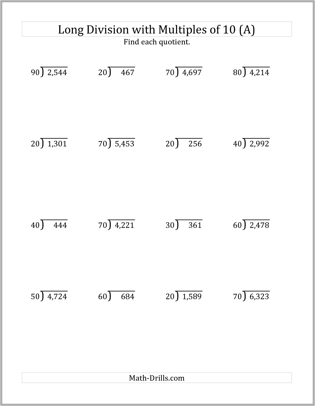 Math Worksheet Long Division