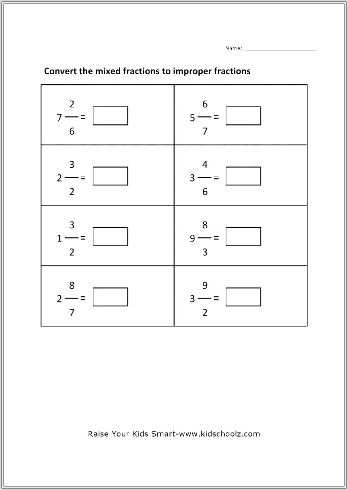 Math Worksheet Mixed Numbers And Improper Fractions