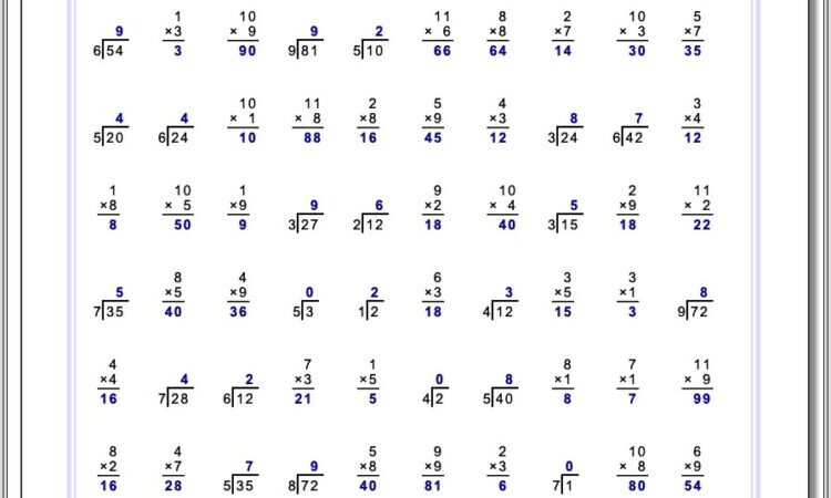 Math Worksheet Multiplication And Division