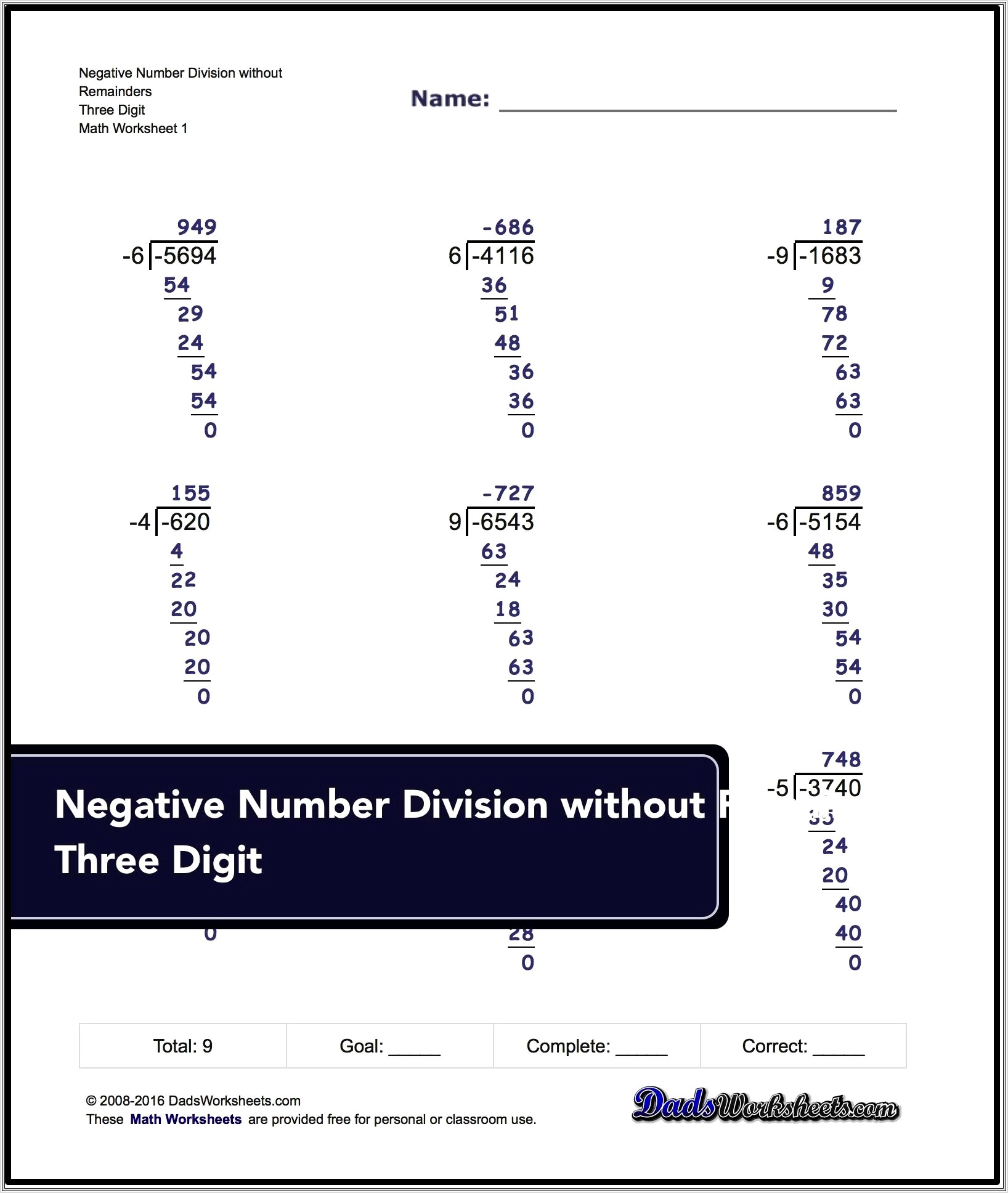 Math Worksheet Negative Numbers