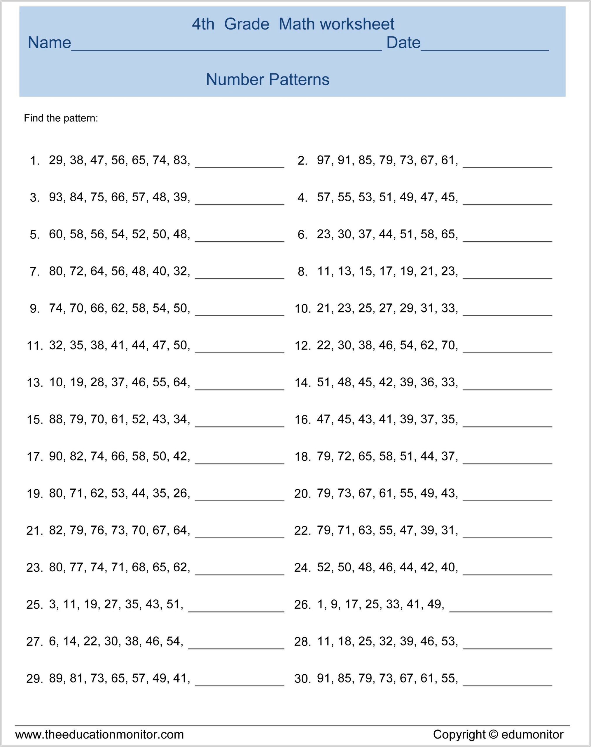 Math Worksheet Number Patterns