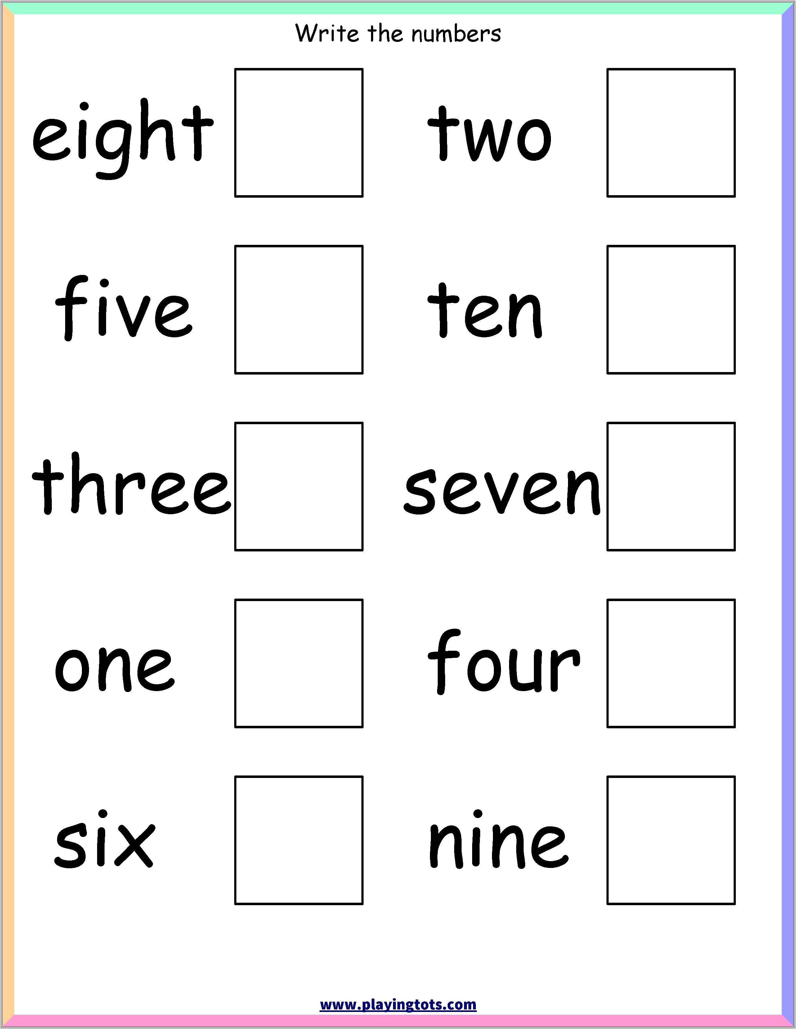 Math Worksheet Number Words